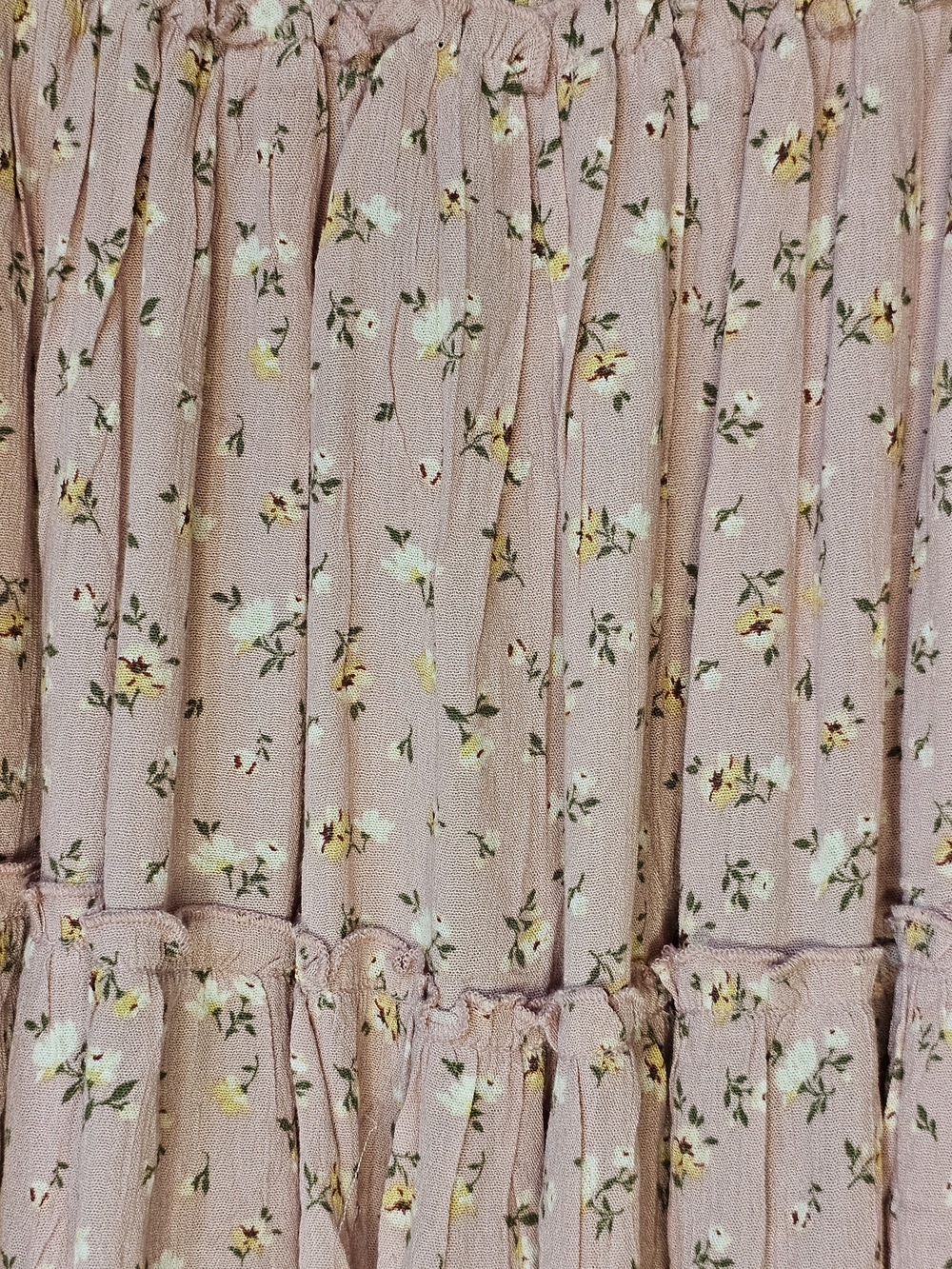 NWT Pink Ditsy Floral Tiered Smocked Waist Boho Mini Skirt Size Large - Picture 3 of 8